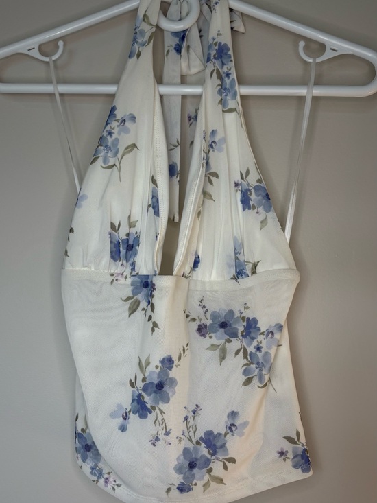 Garage Tops - Garage Ivory Halter Top with Blue Floral Print